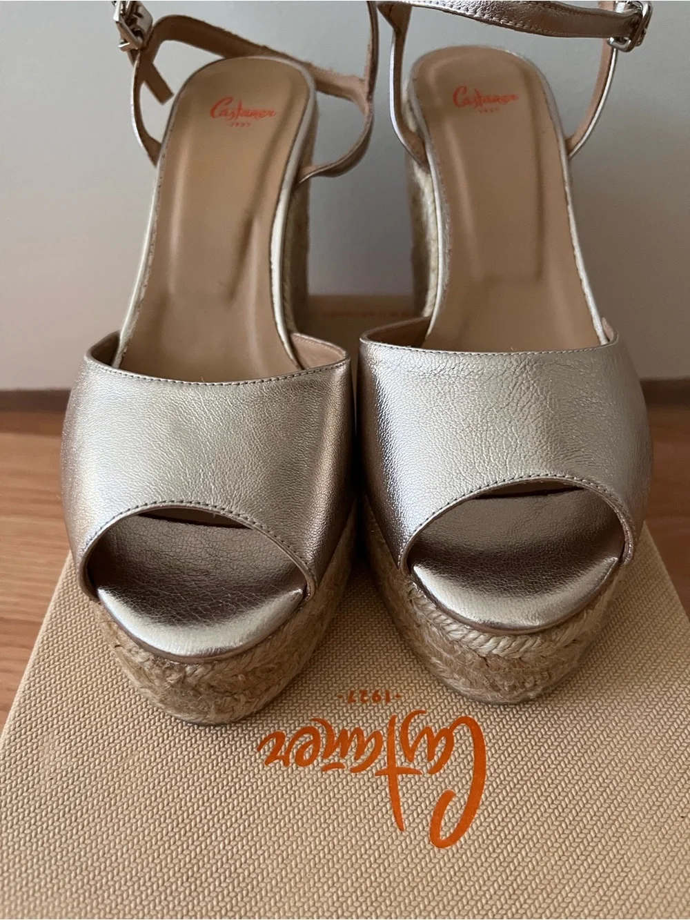 Castaner Metallic Silver Braided Jute Espadrille Wedges - NIB
